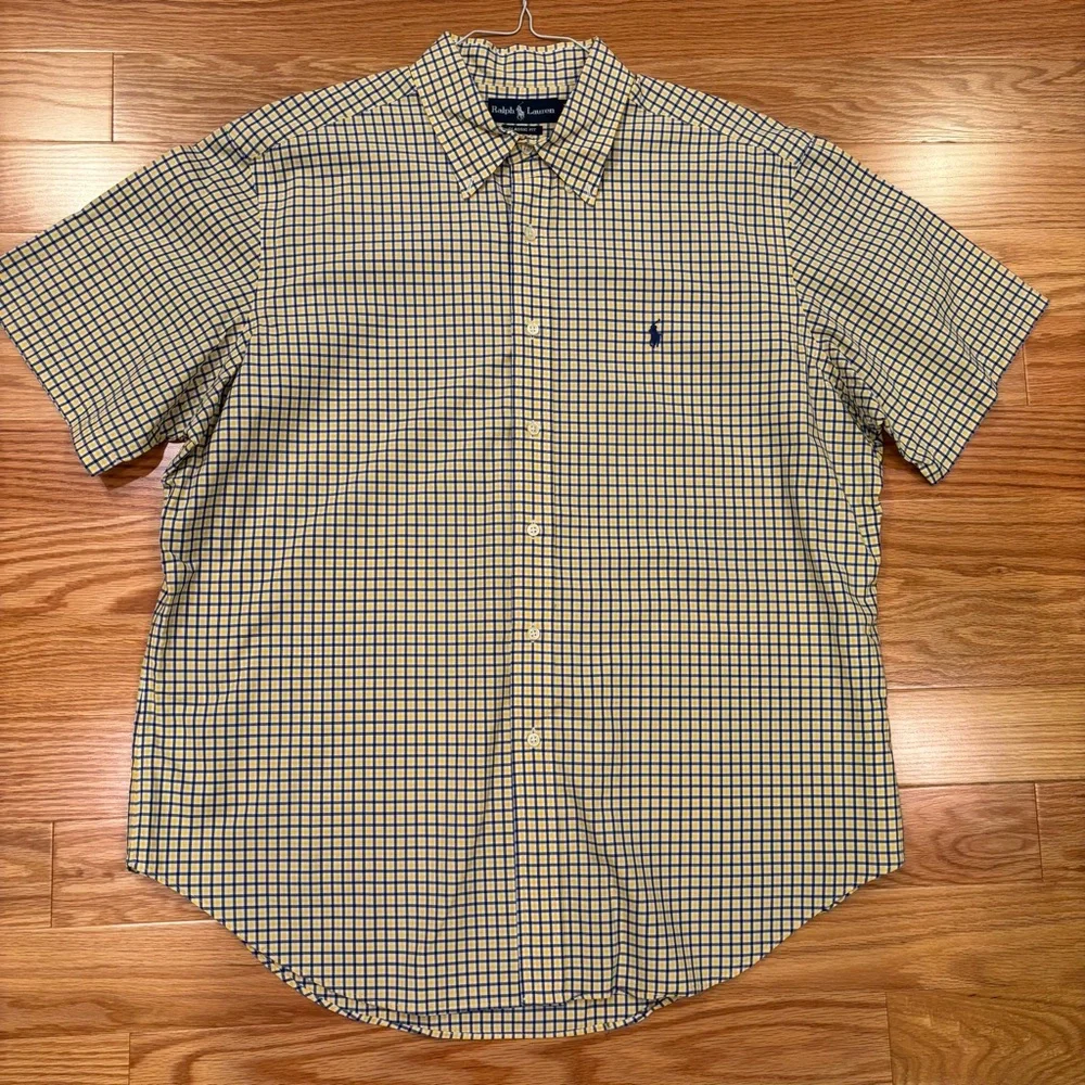 Ralph Lauren Yellow and Blue Casual Button Down Shirt Short Sleeves - Picture 2 of 7